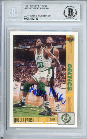 1991-92 UPPER DECK ROBERT PARISH #163 CELTICS HOF AUTOGRAPH BECKETT AUTHENTIC (783)