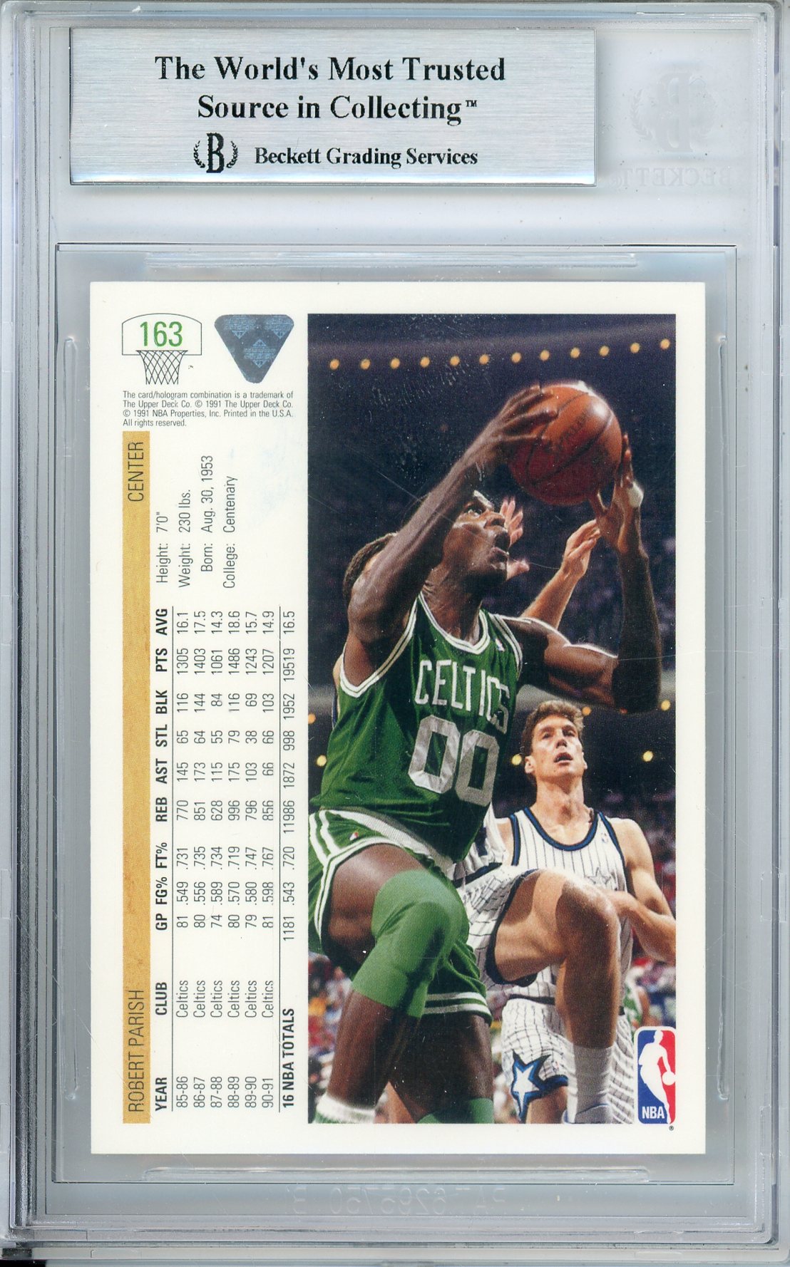 1991-92 UPPER DECK ROBERT PARISH #163 CELTICS HOF AUTOGRAPH BECKETT AUTHENTIC (783)