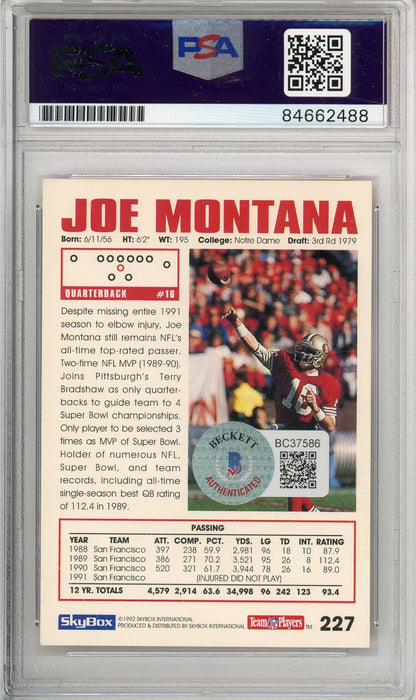 1992 SKYBOX FOOTBALL JOE MONTANA #227 49ERS HOF AUTOGRAPH PSA/DNA AUTO GRADE GEM MT 10