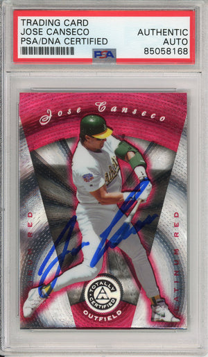 1997 PINNACLE TOTALLY CERTIFIED JOSE CANSECO #90 A'S HOF 2-TIME CHAMP AUTOGRAPH PSA/DNA