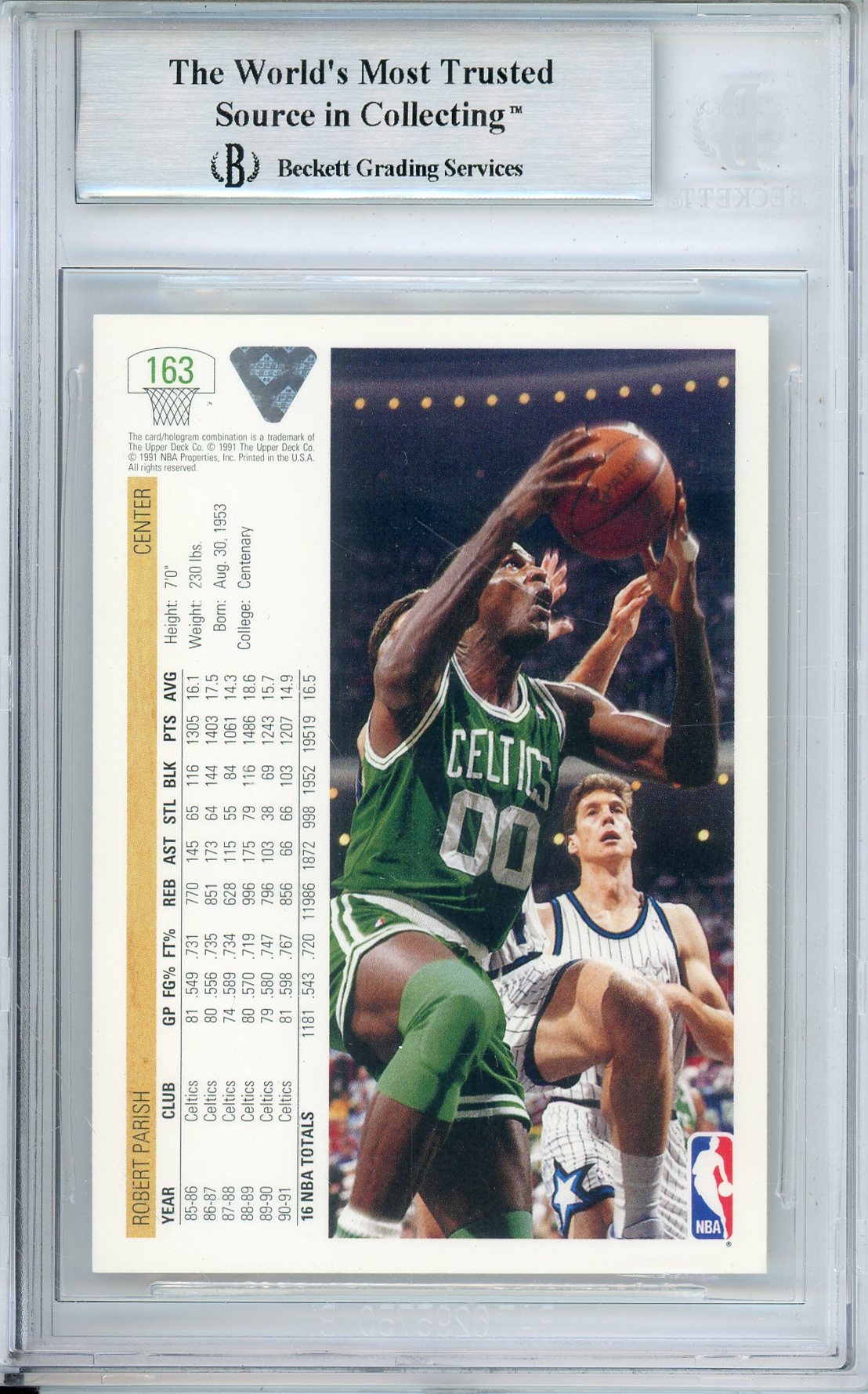 1991-92 UPPER DECK ROBERT PARISH #163 CELTICS HOF AUTOGRAPH BECKETT AUTHENTIC (781)