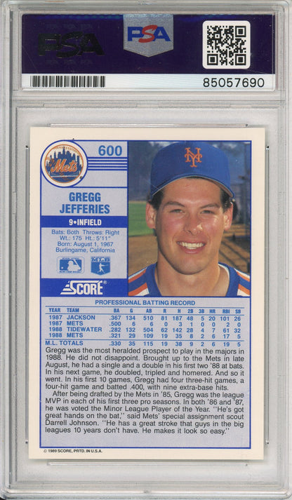1989 SCORE GREGG JEFFERIES #600 NEW YORK METS 2-TIME ALL STAR AUTOGRAPH PSA/DNA