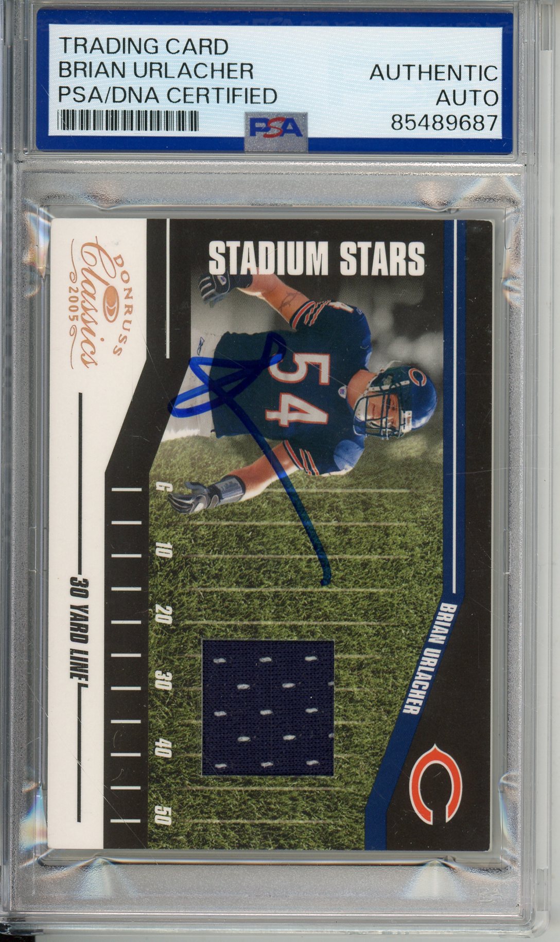 2005 DONRUSS FOOTBALL BRIAN URLACHER #SS-8 GAME-USED PATCH AUTOGRAPH BEARS HOF /199 PSA/DNA