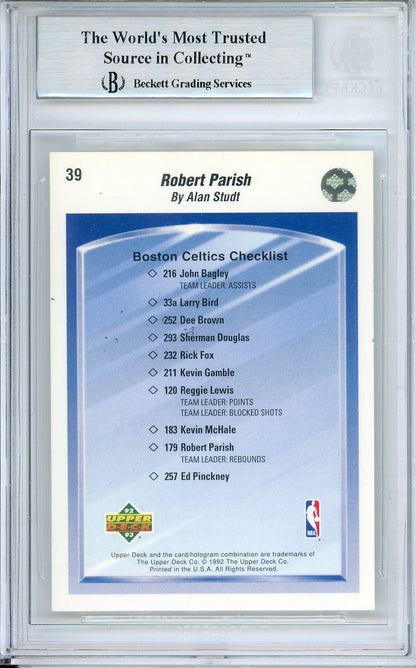 1992-93 UPPER DECK ROBERT PARISH #39 CELTICS HOF BLACK INK AUTOGRAPH BECKETT AUTHENTIC