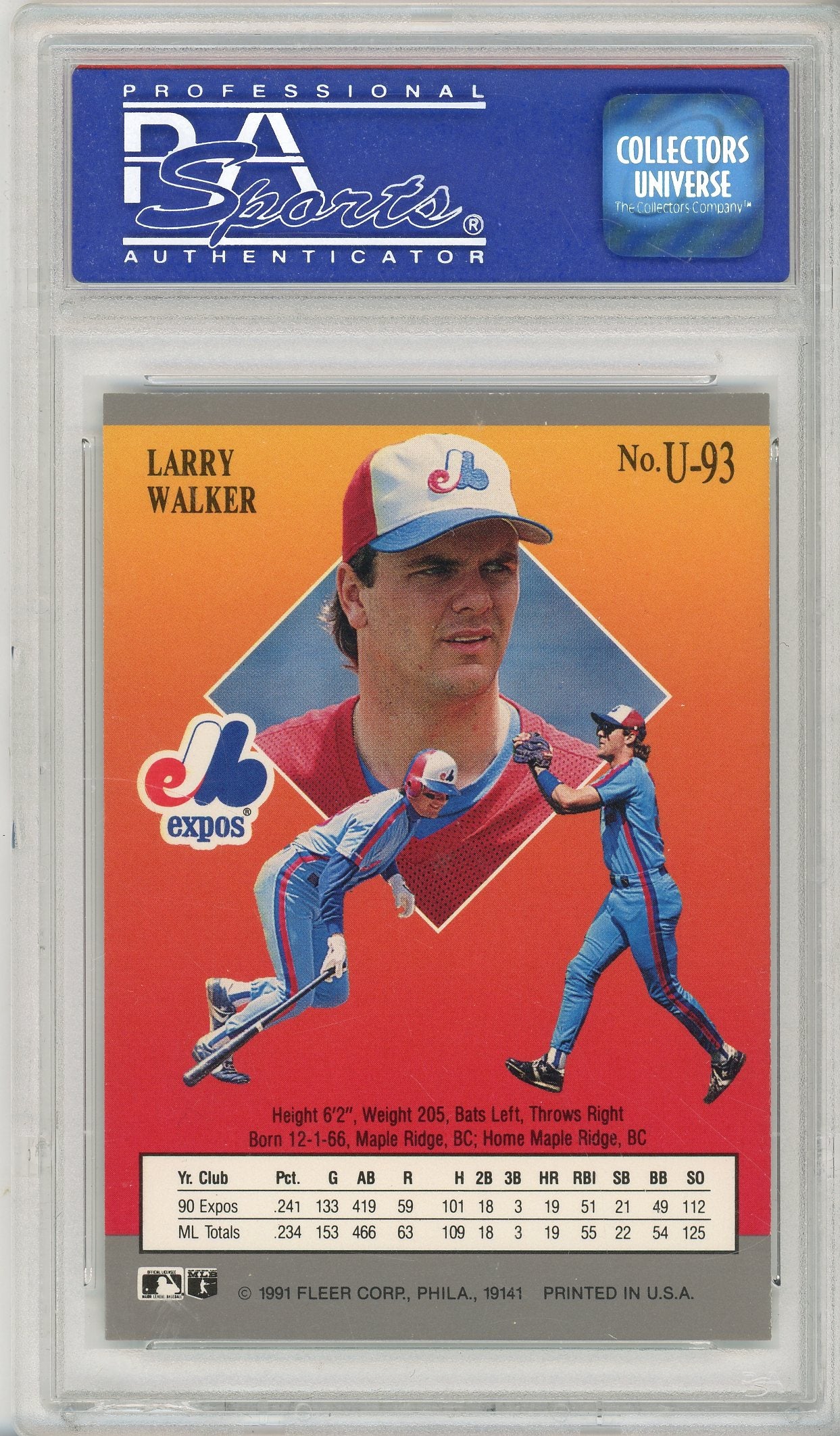 1991 FLEER ULTRA UPDATE LARRY WALKER #U93 PSA 9 HOF