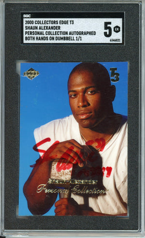 2000 COLLECTORS EDGE T3 - SHAUN ALEXANDER PERSONAL COLLECTION AUTOGRAPHED BOTH HANDS ON DUMBBELL 1 OF 1 AUTOGRAPH SGC EX-5