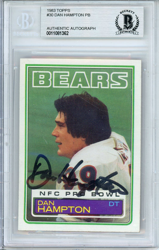 1983 TOPPS DAN HAMPTON #30 HOF BEARS 5-TIME ALL PRO AUTOGRAPH BECKETT