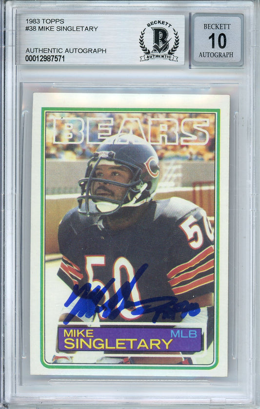 1983 TOPPS MIKE SINGLETARY #38 ROOKIE HOF BEARS 2-TIME DPOY AUTOGRAPH BECKETT AUTO GRADE 10