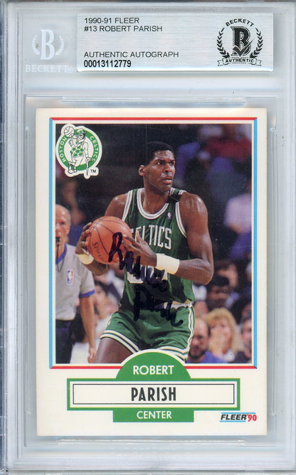 1990-91 FLEER ROBERT PARISH #13 CELTIC HOF AUTOGRAPH BECKETT AUTHENTIC (779)