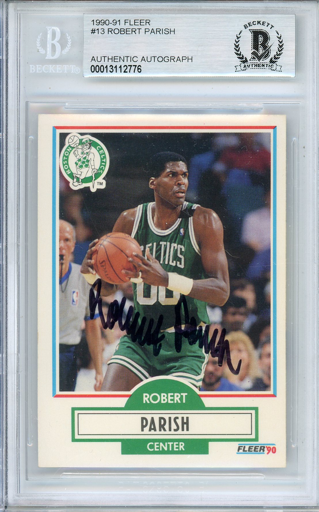 1990-91 FLEER ROBERT PARISH #13 CELTIC HOF AUTOGRAPH BECKETT AUTHENTIC (776)