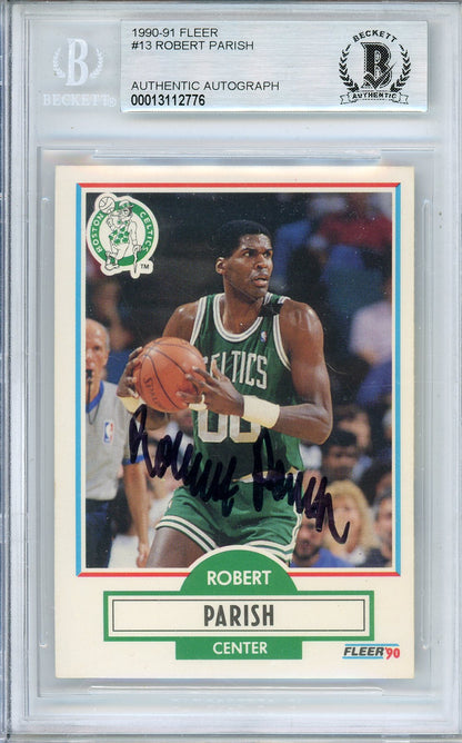 1990-91 FLEER ROBERT PARISH #13 CELTIC HOF AUTOGRAPH BECKETT AUTHENTIC (776)