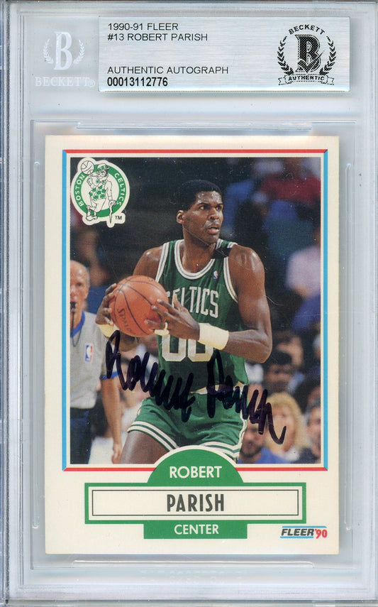 1990-91 FLEER ROBERT PARISH #13 CELTIC HOF AUTOGRAPH BECKETT AUTHENTIC (776)