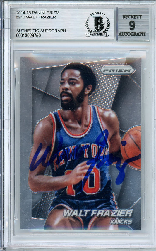 2014-15 PANINI PRIZM WALT FRAZIER #210 KNICK HOF AUTOGRAPH BECKETT 9 AUTO