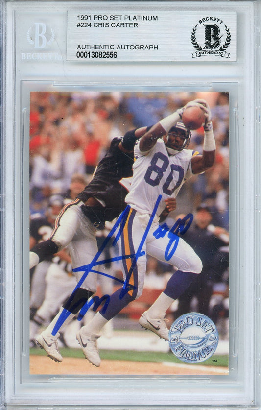1991 PRO SET PLATINUM CRIS CARTER #224 HOF VIKINGS 8-TIME PRO BOWLER AUTOGRAPH BECKETT