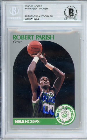 1990-91 NBA HOOPS ROBERT PARISH #45 CELTIS HOF AUTOGRAPH BECKETT AUTHENTIC (744)