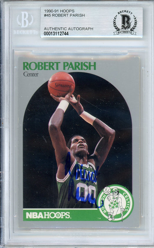 1990-91 NBA HOOPS ROBERT PARISH #45 CELTIS HOF AUTOGRAPH BECKETT AUTHENTIC (744)