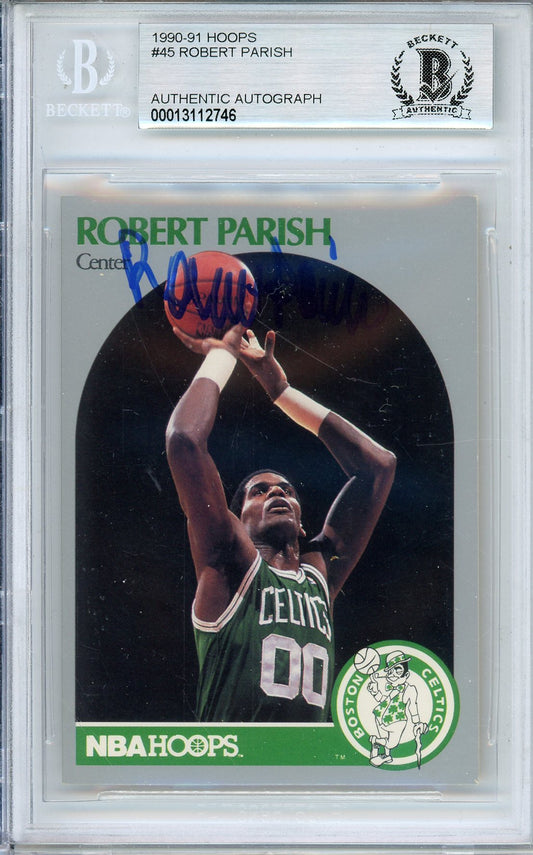 1990-91 NBA HOOPS ROBERT PARISH #45 CELTIS HOF AUTOGRAPH BECKETT AUTHENTIC (746)