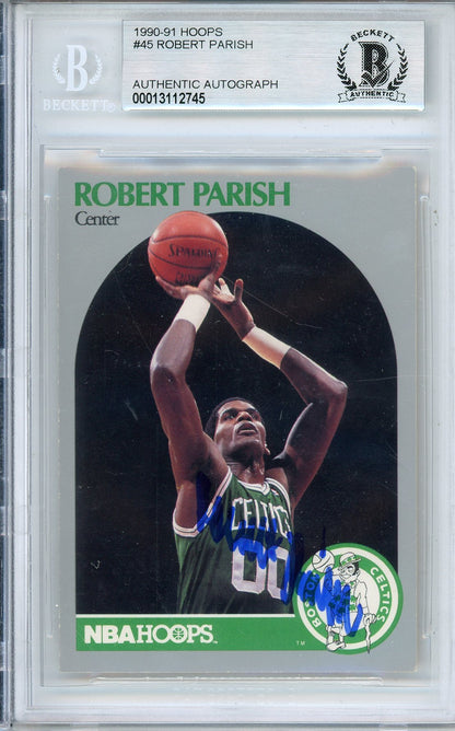 1990-91 NBA HOOPS ROBERT PARISH #45 CELTIS HOF AUTOGRAPH BECKETT AUTHENTIC (745)
