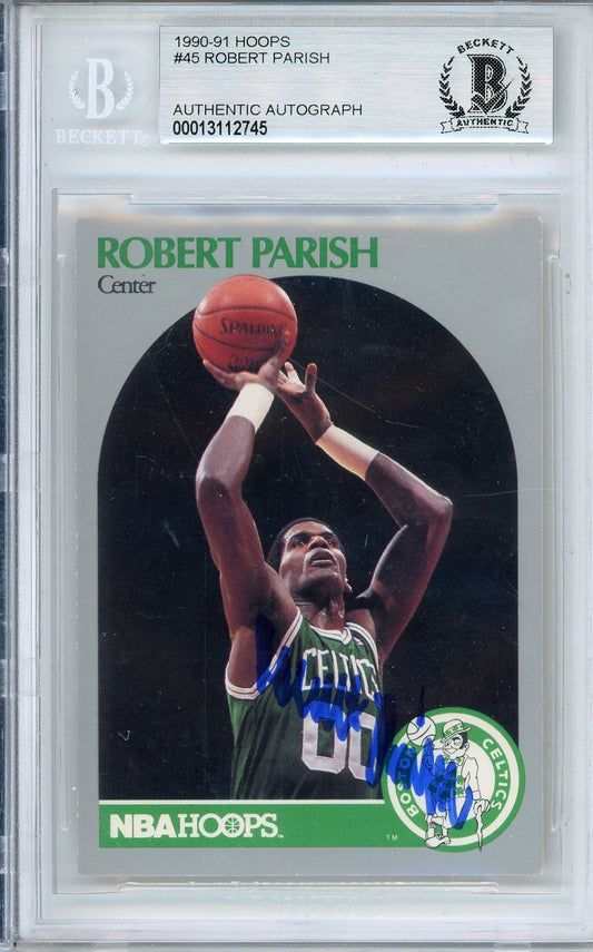 1990-91 NBA HOOPS ROBERT PARISH #45 CELTIS HOF AUTOGRAPH BECKETT AUTHENTIC (745)