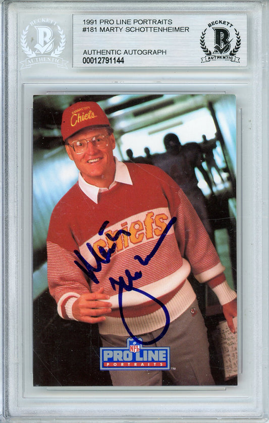 1991 PRO SET PORTRAITS MARTY SCHOTTENHEIMER #181 CHIEFS HEAD COACH AUTOGRAPH BECKETT