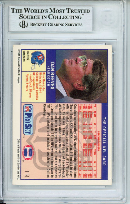 1989 PRO SET DAN REEVES #114 BRONCOS HOF COACH AUTOGRAPH BECKETT
