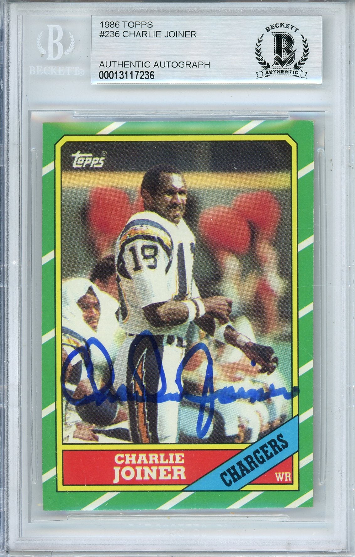 1986 TOPPS CHARLIE JOINER #236 HOF CHARGERS 2-TIME ALL PRO AUTOGRAPH BECKETT