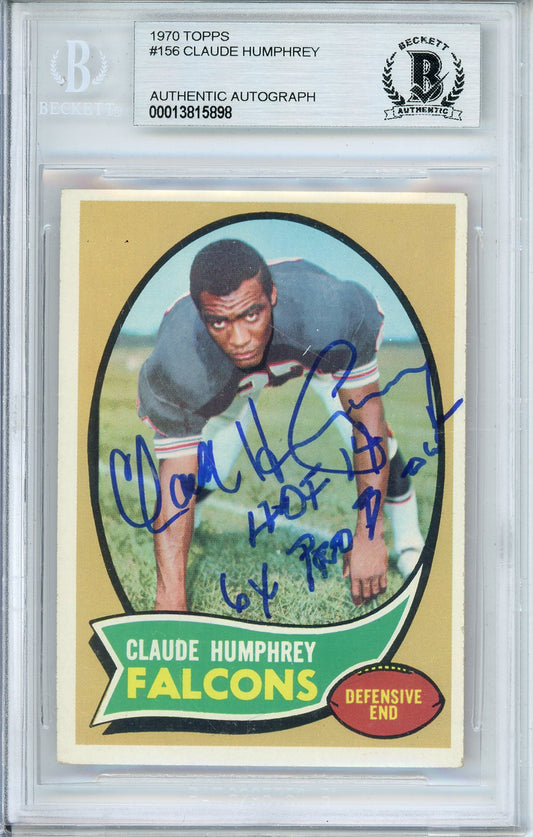 1970 TOPPS CLAUDE HUMPHREY #156 ROOKIE HOF FALCONS 8-TIME ALL PRO AUTOGRAPH BECKETT