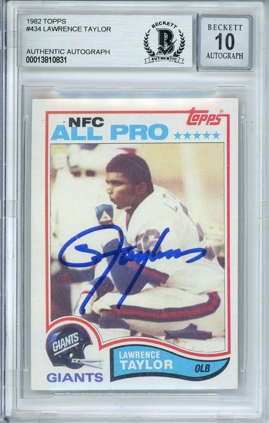 1982 TOPPS LAWRENCE TAYLOR #434 ROOKIE HOF GIANTS MVP AUTOGRAPH BECKETT
