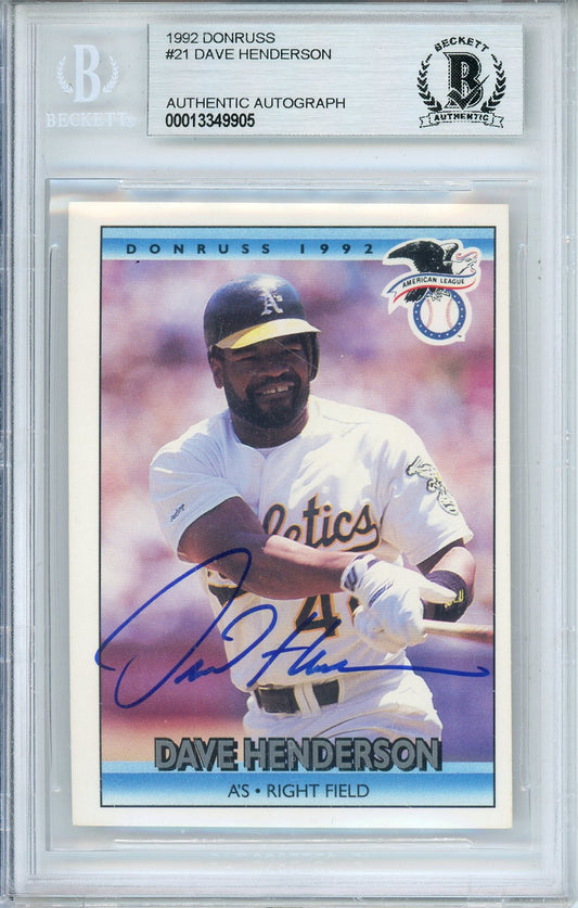 1992 DONRUSS DAVE HENDERSON #21 A'S HOF WORLD SERIES CHAMP AUTOGRAPH BECKETT