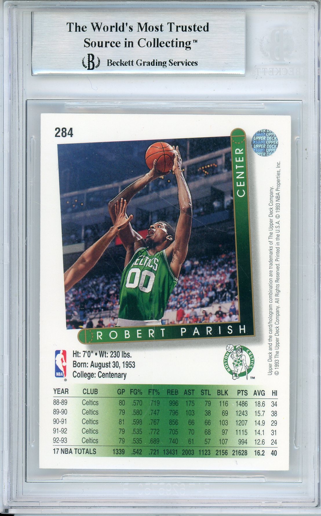 1993-94 UPPER DECK ROBERT PARISH #284 CELTICS HOF AUTOGRAPH BECKETT AUTHENITIC AUTO (773)