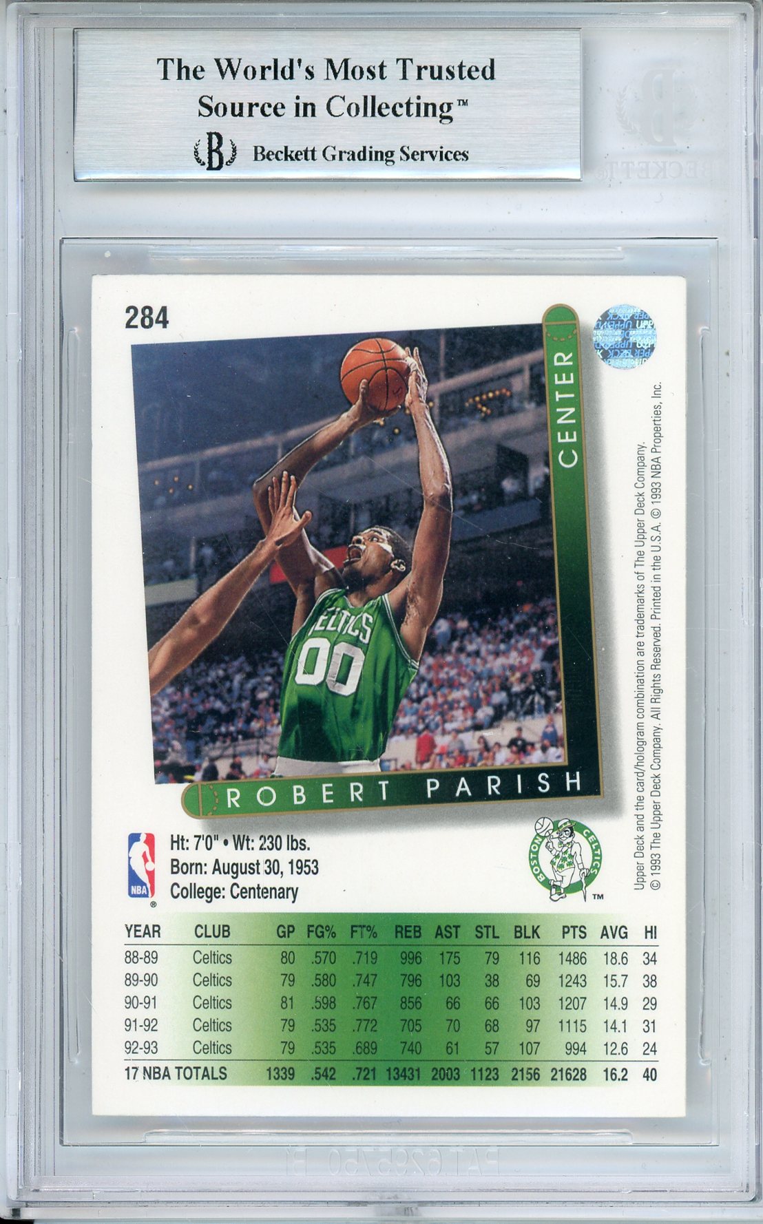 1993-94 UPPER DECK ROBERT PARISH #284 CELTICS HOF AUTOGRAPH BECKETT AUTHENITIC AUTO (774)