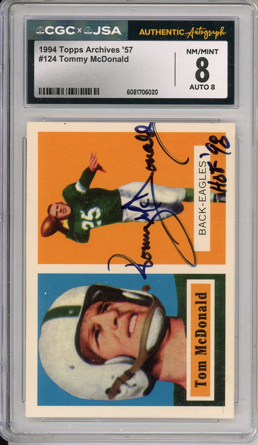 1994 TOPPS ARCHIVES TOMMY MCDONALD #124 HOF AUTOGRAPH CGC 8 AUTO GRADE 8