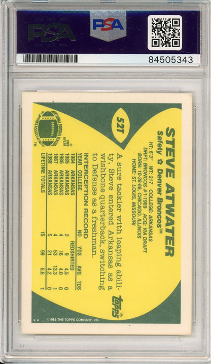 1989 TOPPS STEVE ATWATER #52T ROOKIE HOF BRONCO 2-TIME CHAMP AUTOGRAPH PSA/DNA