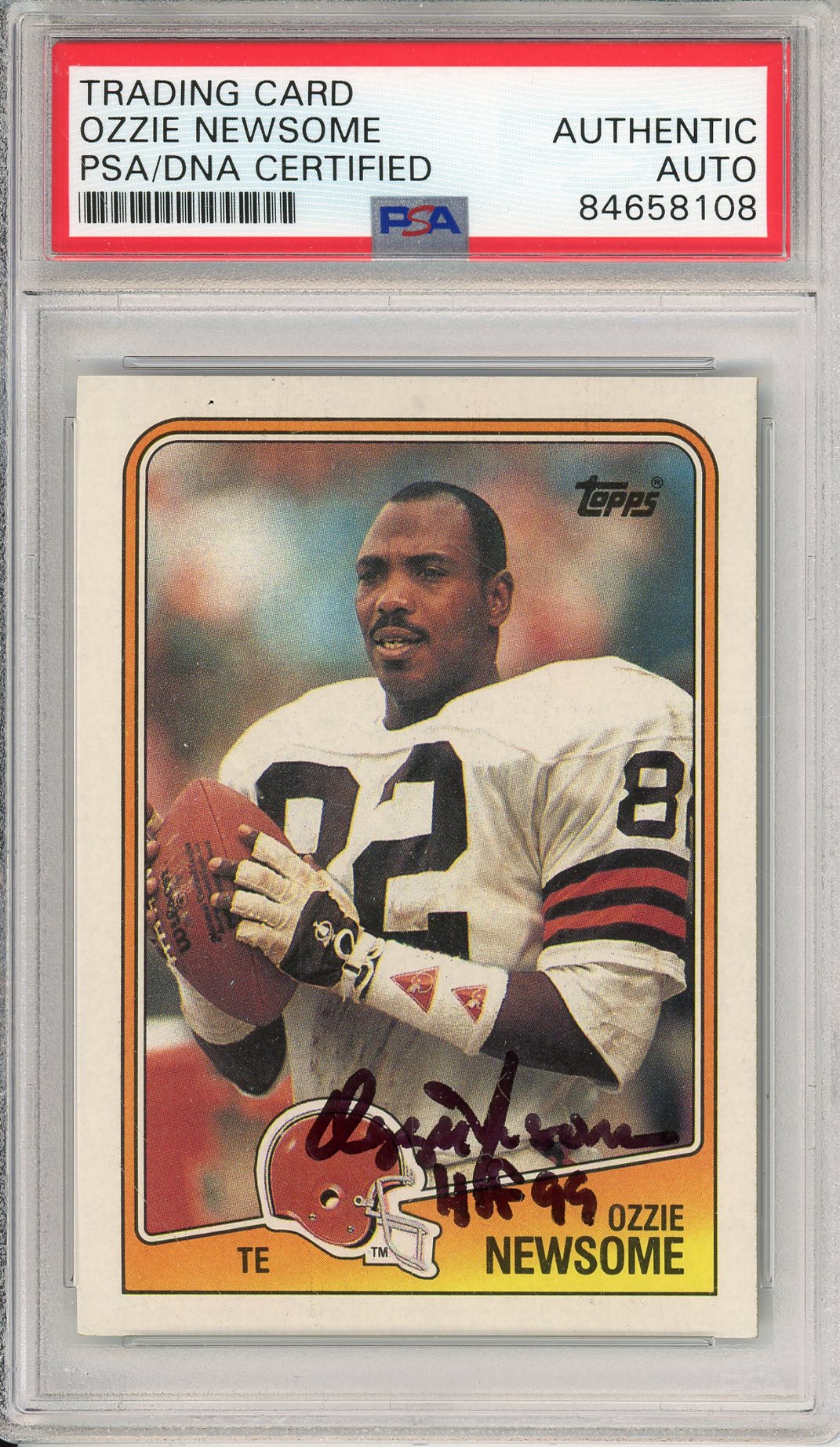 1988 TOPPS OZZIE NEWSOME #92 HOF BROWNS 7-TIME ALL PRO AUTOGRAPH PSA/DNA