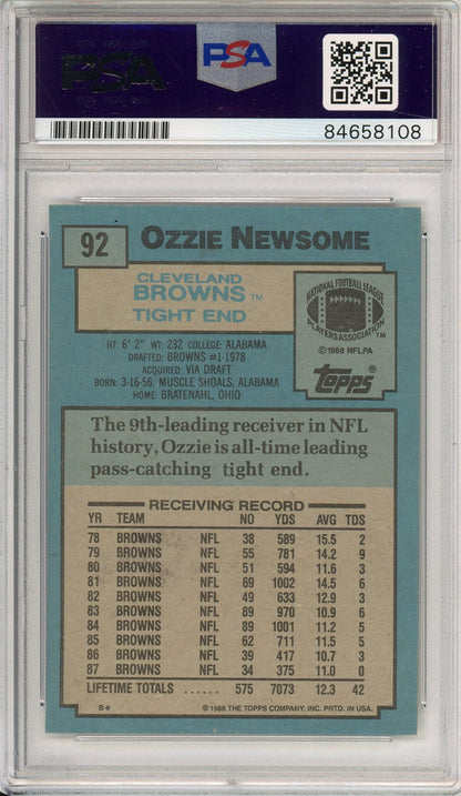 1988 TOPPS OZZIE NEWSOME #92 HOF BROWNS 7-TIME ALL PRO AUTOGRAPH PSA/DNA