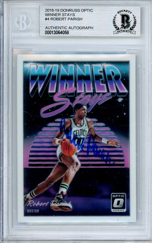 2018-19 PANINI OPTIC ROBERT PARISH #4 "WINNER STAYS" HOF AUTOGRAPH BECKETT