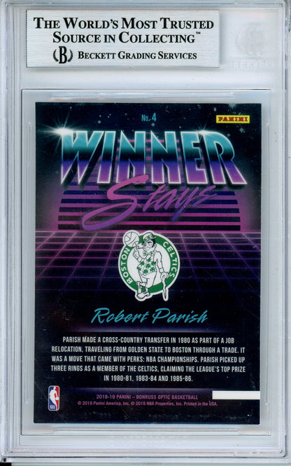 2018-19 PANINI OPTIC ROBERT PARISH #4 "WINNER STAYS" HOF AUTOGRAPH BECKETT