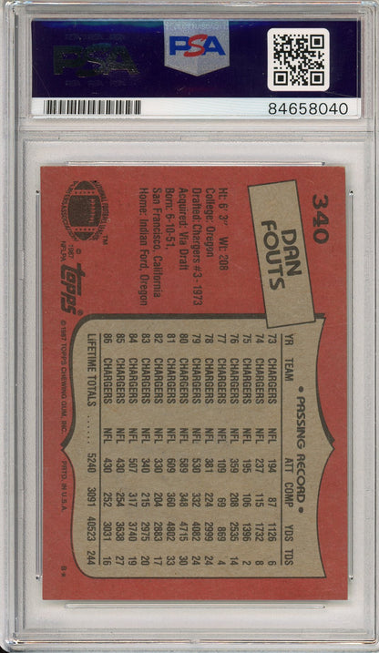 1987 TOPPS DAN FOUTS #340 HOF CHARGERS 6-TIME PRO BOWLER AUTOGRAPH PSA/DNA