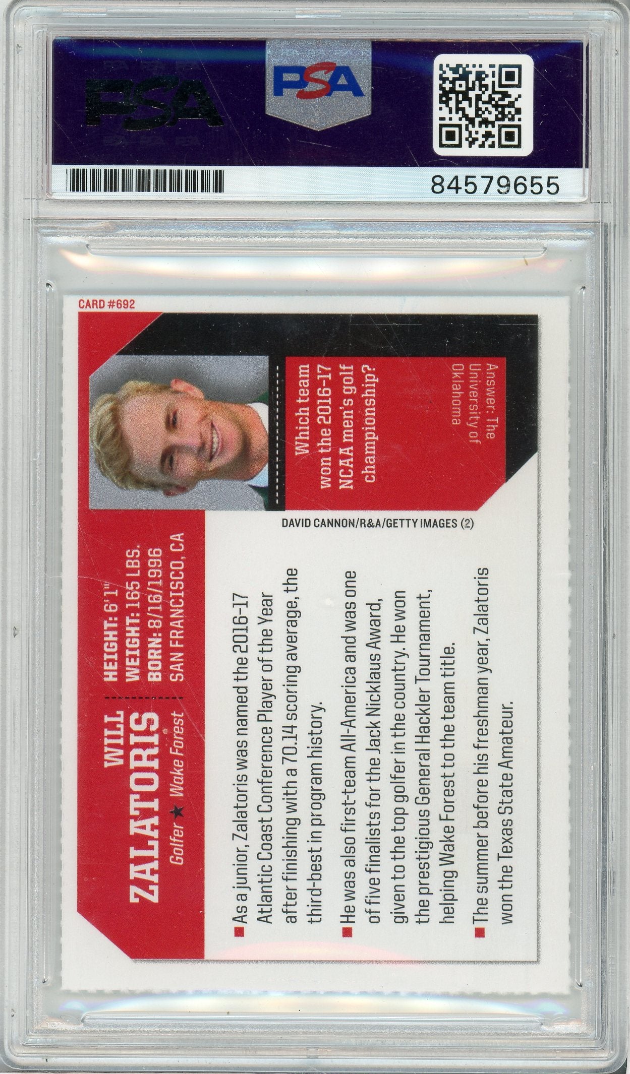 SPORTS ILLUSTRATED WILL ZALATORIS #692 AUTHENTIC AUTO PSA/DNA
