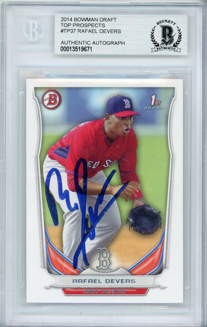 2014 BOWMAN DRAFT RAFAEL DEVERS ROOKIE #TP37 AUTHENTIC AUTOGRAPH BAS