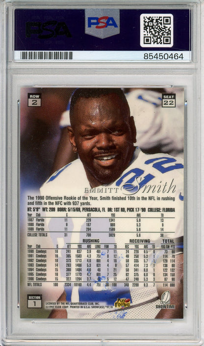1997 FLAIR SHOWCASE EMMITT SMITH ROW 2 HOF AUTOGRAPH COWBOYS PSA/DNA