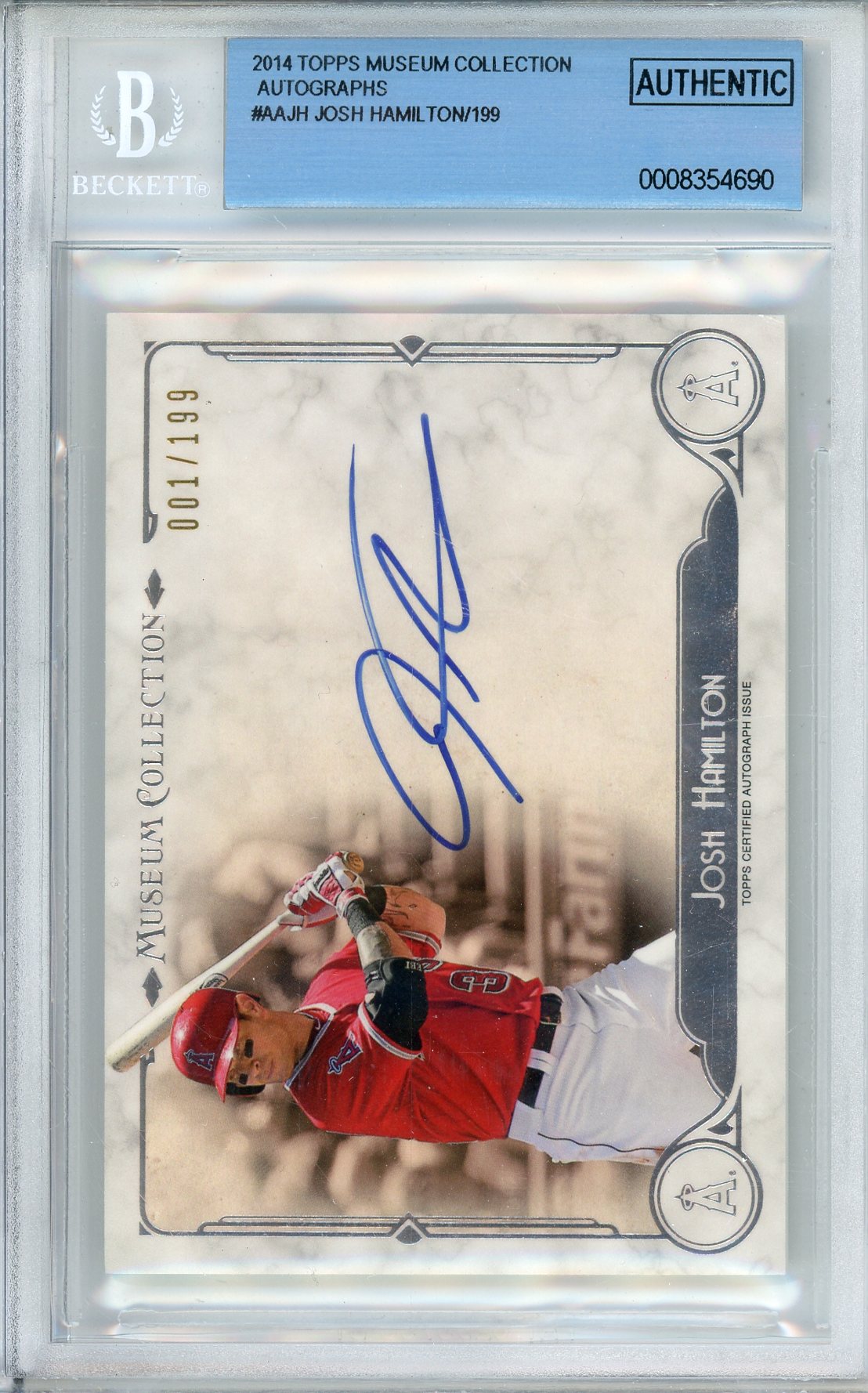 2014 TOPPS MUSEUM COLLECTION JOSH HAMILTON #AAJH AUTOGRAPH /199 MVP BECKETT 10 AUTO