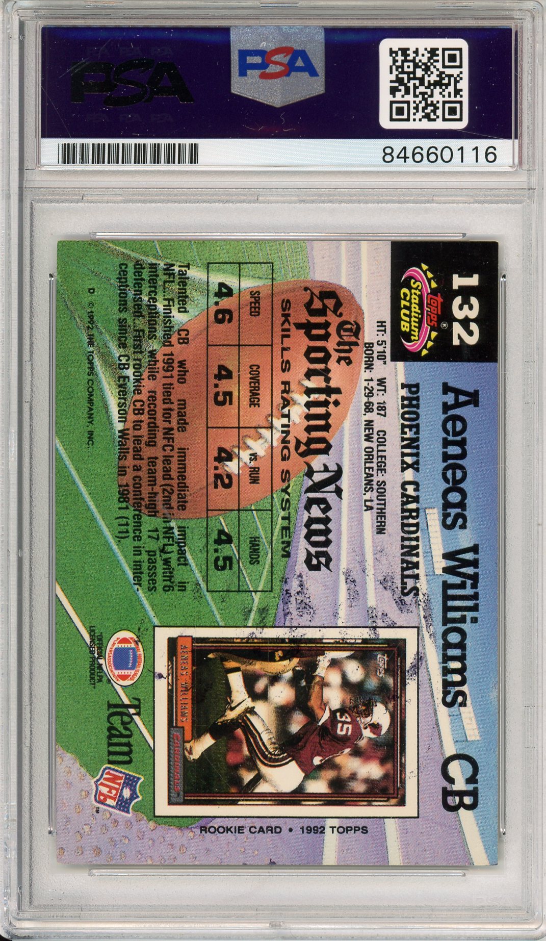 1992 TOPPS STADIUM CLUB WILLIAMS #132 HOF CARDINALS 5-TIME AUTOGRAPH PSA/DNA