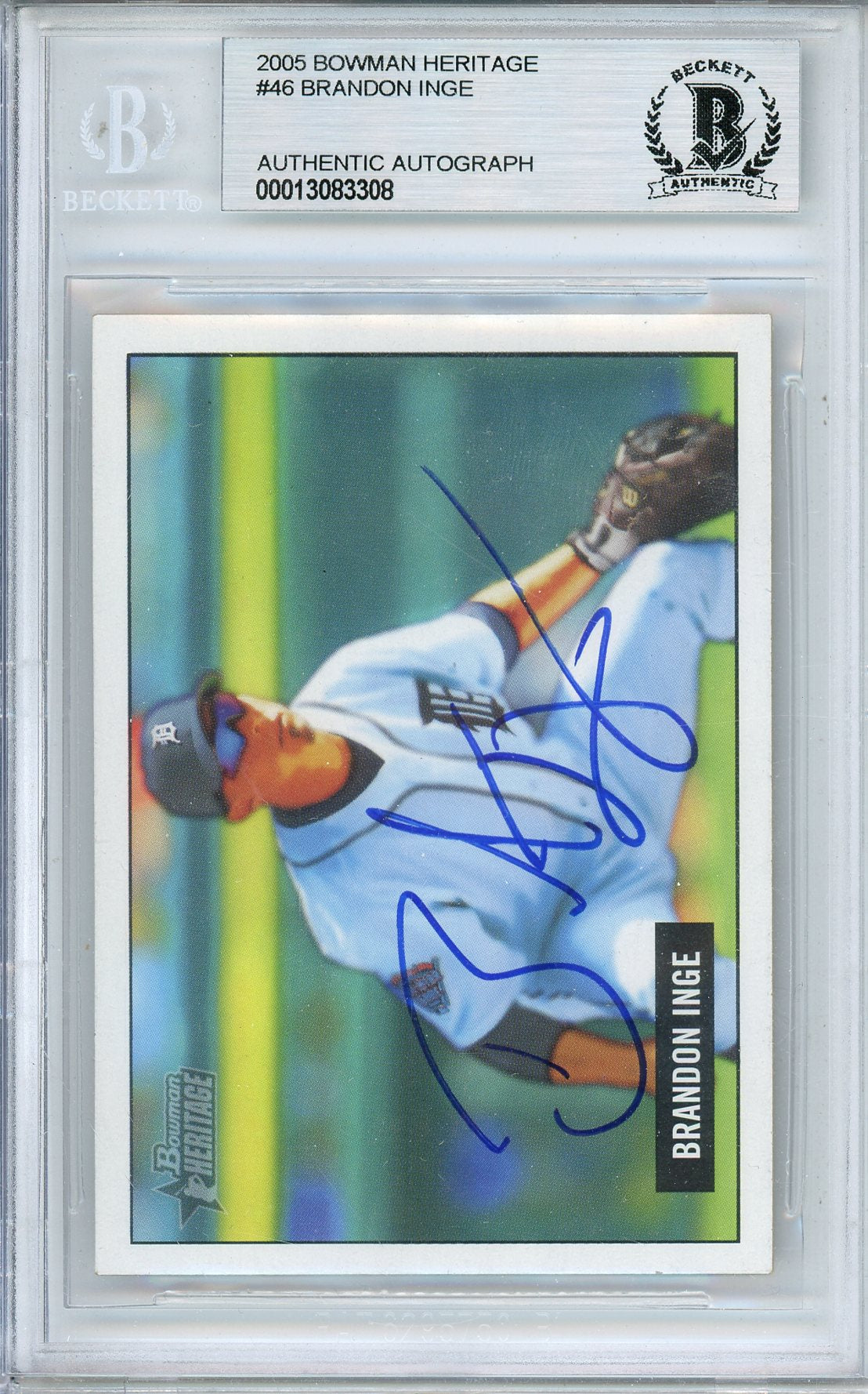 2005 BOWMAN HERITAGE BRANDON INGE #46 TIGER ALL-STAR AUTOGRAPH BECKETT AUTHENTIC