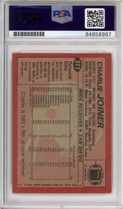 1983 TOPPS CHARLIE JOINER #377 HOF AUTOGRAPH CHARGERS PSA/DNA