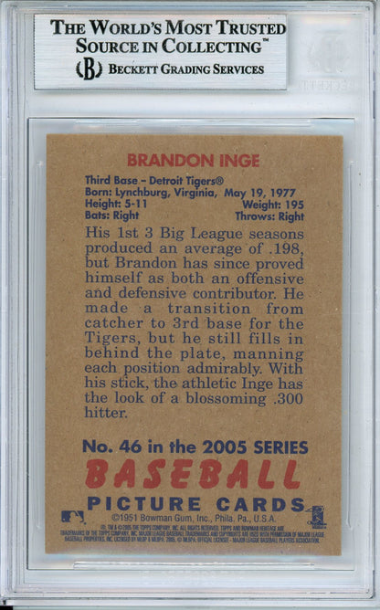 2005 BOWMAN HERITAGE BRANDON INGE #46 TIGER ALL-STAR AUTOGRAPH BECKETT AUTHENTIC