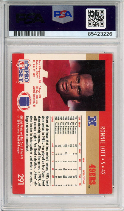 1990 PRO SET RONNIE LOTT #291 HOF AUTOGRAPH 49ERS PSA/DNA