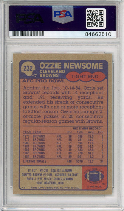 1985 TOPPS OZZIE NEWSOME #232 HOF AUTOGRAPH BROWNS PSA/DNA AUTO GRADE 10