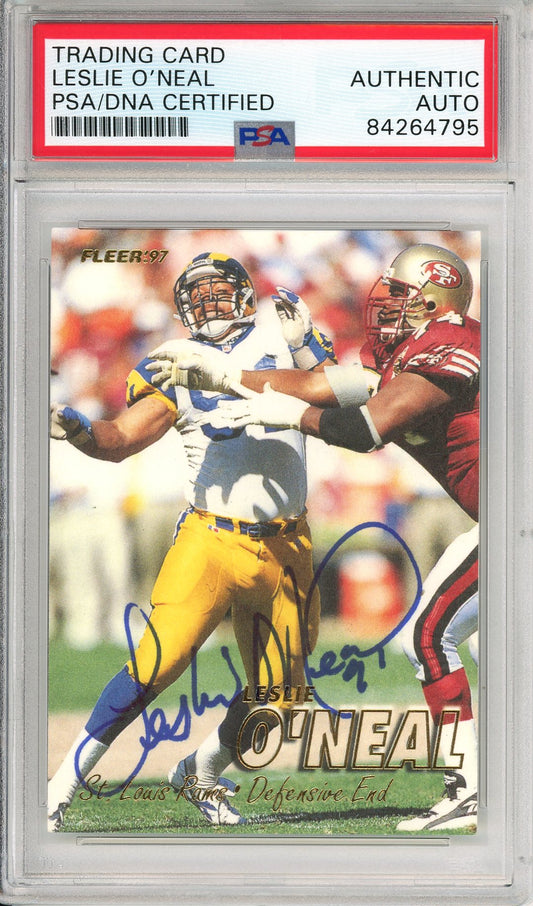 1997 FLEER LESLIE O'NEAL #160 COLLEGE HOF AUTOGRAPH RAMS PSA/DNA