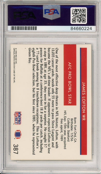 1992 PRO SET JAMES LOFTON #387 HOF BILLS 8-TIME PRO BOWLER AUTOGRAPH PSA/DNA